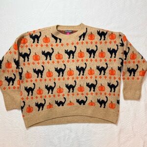 Vince Camuto Womens L Halloween Cat Pumpkin Sweater Comfy Soft Witchy Spooky